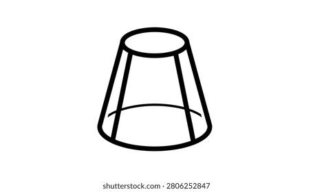 Simple black and white line drawing of a three dimensional truncated cone geometric shape on white background.