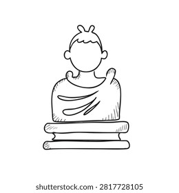A simple black and white line drawing of a classical bust sculpture on a pedestal