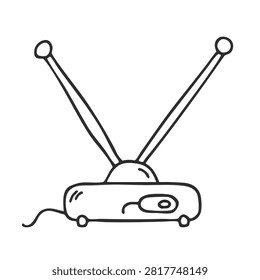 A simple black and white line drawing of a classic analog television antenna with two extending rods.