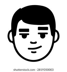 Simple black and white line drawing of a male face with neutral expression, short hair, and minimal features, suitable for various design projects.