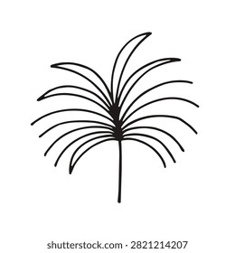 A simple black and white line drawing of a palm leaf, rendered in a minimalist style isolated on a white background.