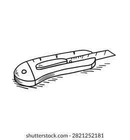 A simple black and white line drawing of a retractable utility knife or box cutter stationery item