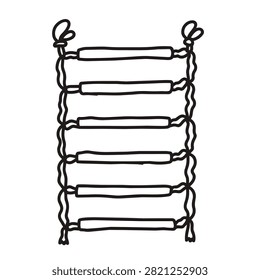 A simple black and white line drawing of a hanging rope ladder with horizontal wooden steps on a plain background.