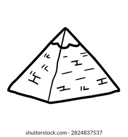 A simple black and white line drawing of a pyramid showing stone texture markings on its sides.