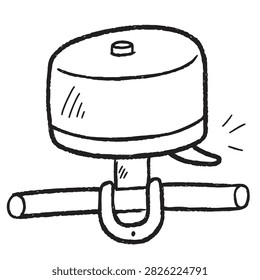 A simple black and white line drawing of a bike bell attached to a handlebar featuring a ringing effect.