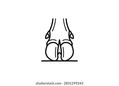 A simple black and white line drawing depicting the anatomy of a cloven hoof of a farm animal like a cow or deer isolated on white background