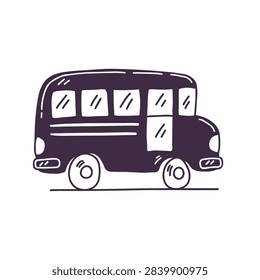 A simple black and white line drawing of a school bus isolated on a plain background