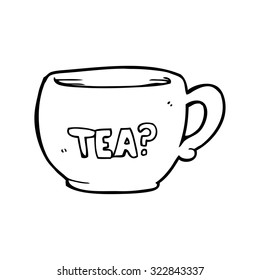 einfache schwarz-weiße Zeichenkartoontasse Tee