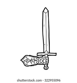 einfaches schwarz-weißes Zeichenkartoon mit Schwert und Hand