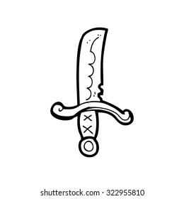 simple dibujo de línea blanca y negra espada de dibujos animados