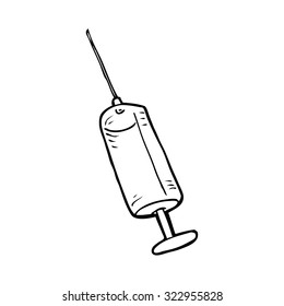 simple black and white line drawing cartoon  syringe