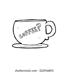 simple black and white line drawing cartoon  coffee mug