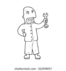 mecánico de dibujos de líneas simples en blanco y negro