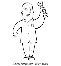 simple black and white line drawing cartoon  mechanic