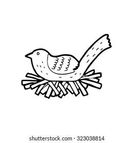 simple black and white line drawing cartoon  bird on nest