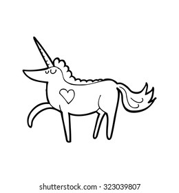 Simple Black And White Line Drawing Cartoon  Unicorn