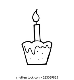 dibujo de línea simple en blanco y negro de cupcake