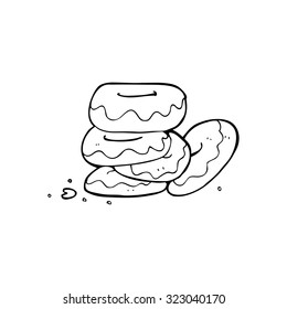 simple dibujo de línea blanca y negra - montón de donuts