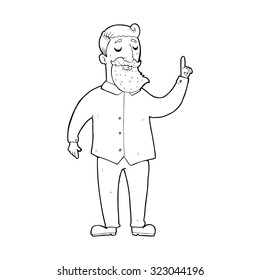 dibujo de línea simple en blanco y negro caricatura hombre barbudo con idea