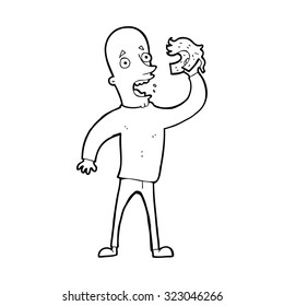 simple black and white line drawing cartoon  bald man with wig