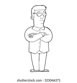 simple black and white line drawing cartoon  security guy