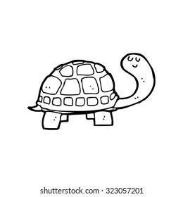 simple black and white line drawing cartoon  happy tortoise
