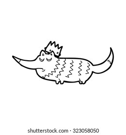 simple black and white line drawing cartoon  little wolf with crown