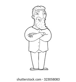 simple black and white line drawing cartoon  happy man with beard