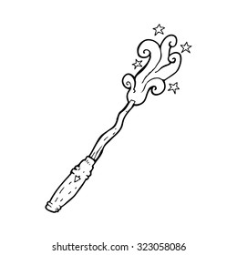 simple black and white line drawing cartoon  magic wand