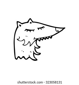 dibujo de línea simple en blanco y negro dibujos animados wolf