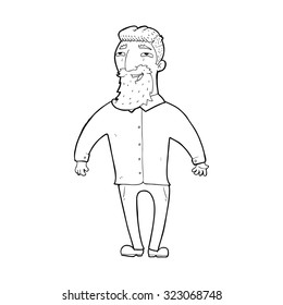 schlichte schwarz-weißer Zeichenkarikatur glücklicher Mann mit Bart