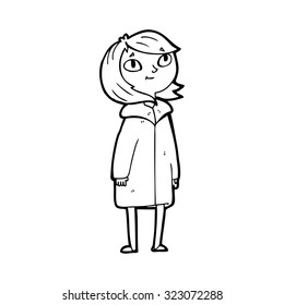 dibujo de línea simple en blanco y negro dibujos animados chica feliz