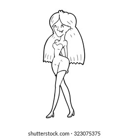 dibujo de líneas simples en blanco y negro de una mujer vestida