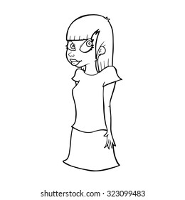 simple black and white line drawing cartoon  girl