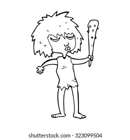 dibujo de línea simple en blanco y negro dibujos animados mujer caverna