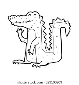 simple black and white line drawing cartoon  crocodile