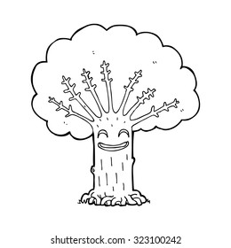 simple black and white line drawing cartoon  happy tree