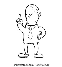 dibujo de línea simple en blanco y negro caricatura hombre calvo con idea