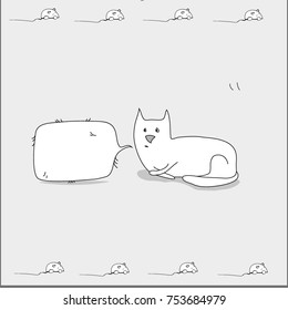 Simple black and white line drawing cartoon cats and speech bubble. Vector illustration.