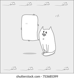 Simple black and white line drawing cartoon cats and speech bubble. Vector illustration.