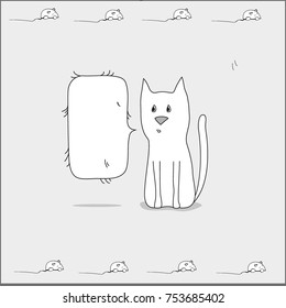 Simple black and white line drawing cartoon cats and speech bubble. Vector illustration.