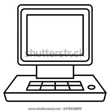 Simple black and white line drawing of a vintage personal computer. Vector illustration