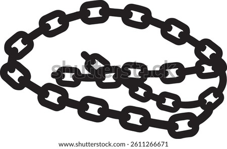 A simple, black and white line drawing of a tangled chain.