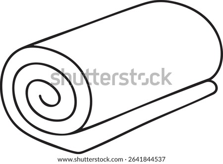 A simple black and white line drawing of a rolled towel or blanket, viewed from a slightly angled perspective.