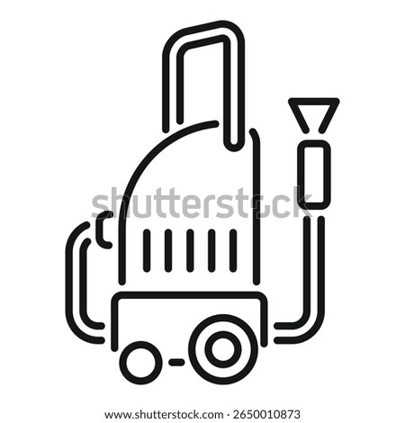 Simple black and white line drawing of a mobile pressure washer cleaning machine