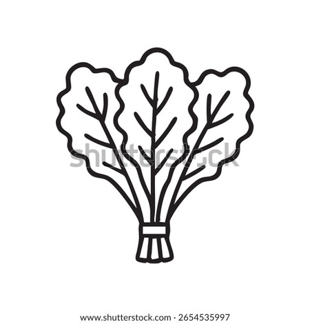A simple black and white line drawing of leafy greens tied together, representing fresh produce and healthy food.