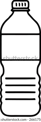 Simple Black and White Line Drawing of a Plastic Water Bottle with Grooves and a Cap