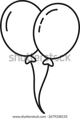 Simple black and white line drawing of two balloons tied together with strings, perfect for celebrations.