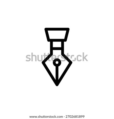 A simple black and white line drawing of a pen nib, representing graphic design and creativity. Business and Management single line icon UI design.