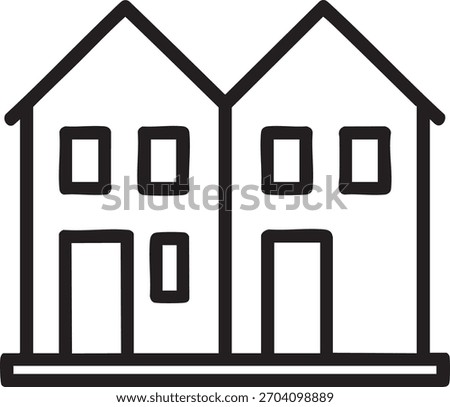Simple black and white line drawing of a two story duplex house facade